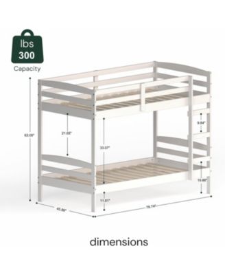 Twin Over Twin Bunk Bed, Solid Pine, High Guardrails, Ladder