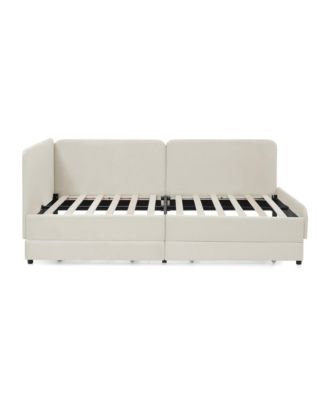 Twin Upholstered Platform Bed Frame w/ 2 Storage Drawers