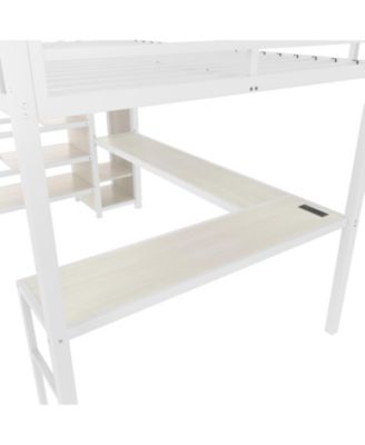 Queen Loft Bed with Desk, Wardrobe, Shelf & LED