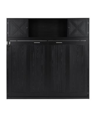 Full Size Murphy Bed with Storage Cabinets, Black