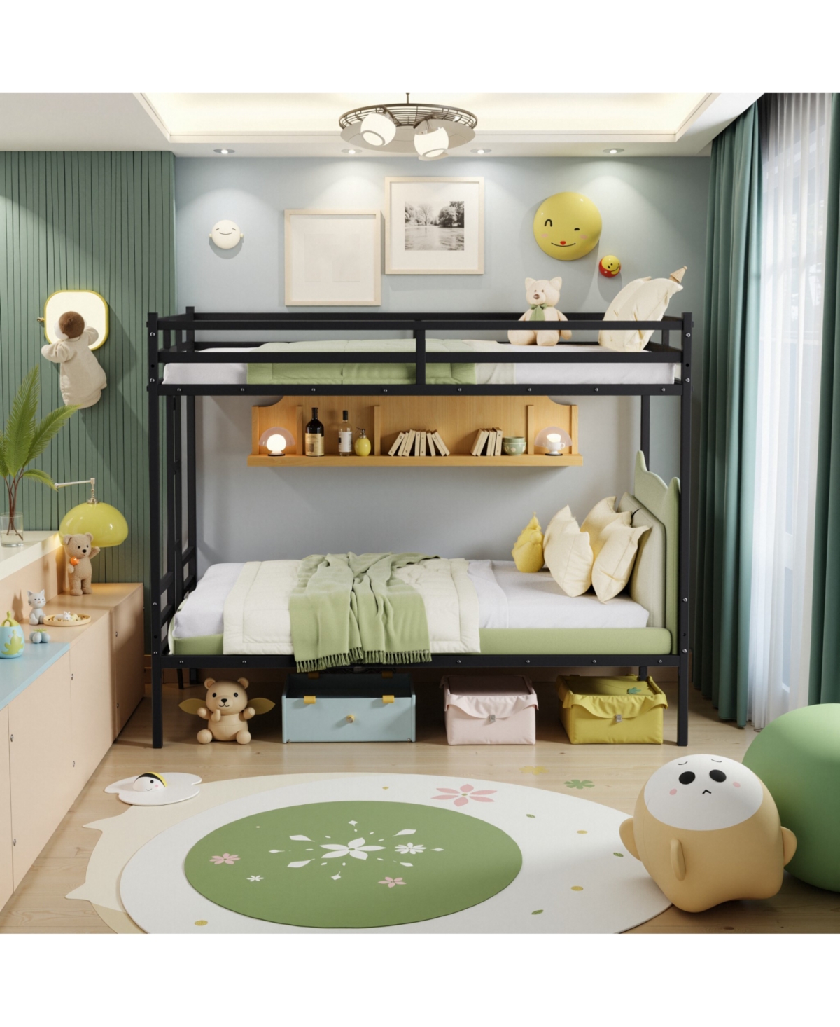 Streamdale Furniture Queen Bunk Bed, Metal Bed Frame with Full-Length Guardrail and Ladder, Black