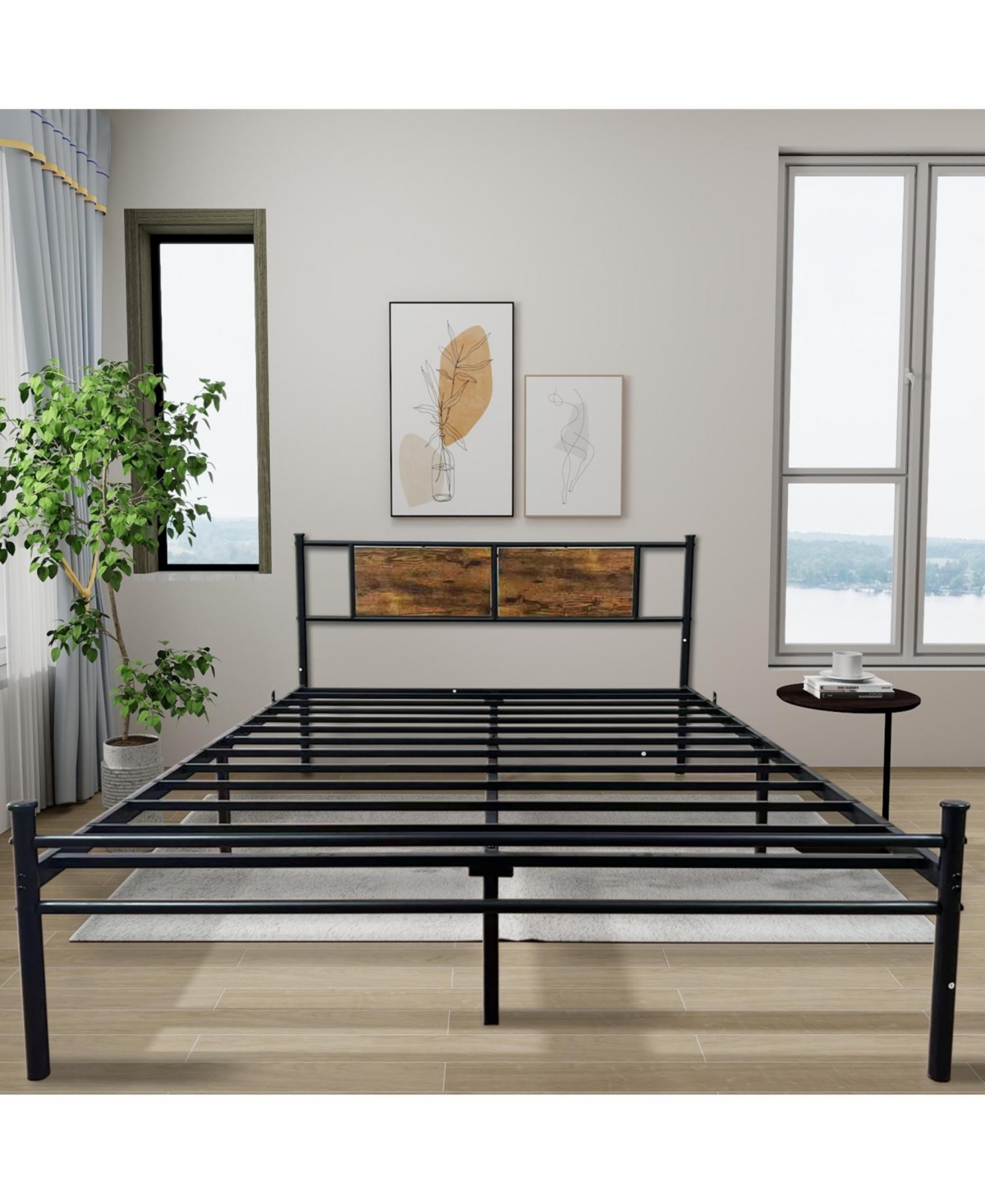 Streamdale Furniture Full Size Metal Bedframe with Wood Panel Headboard