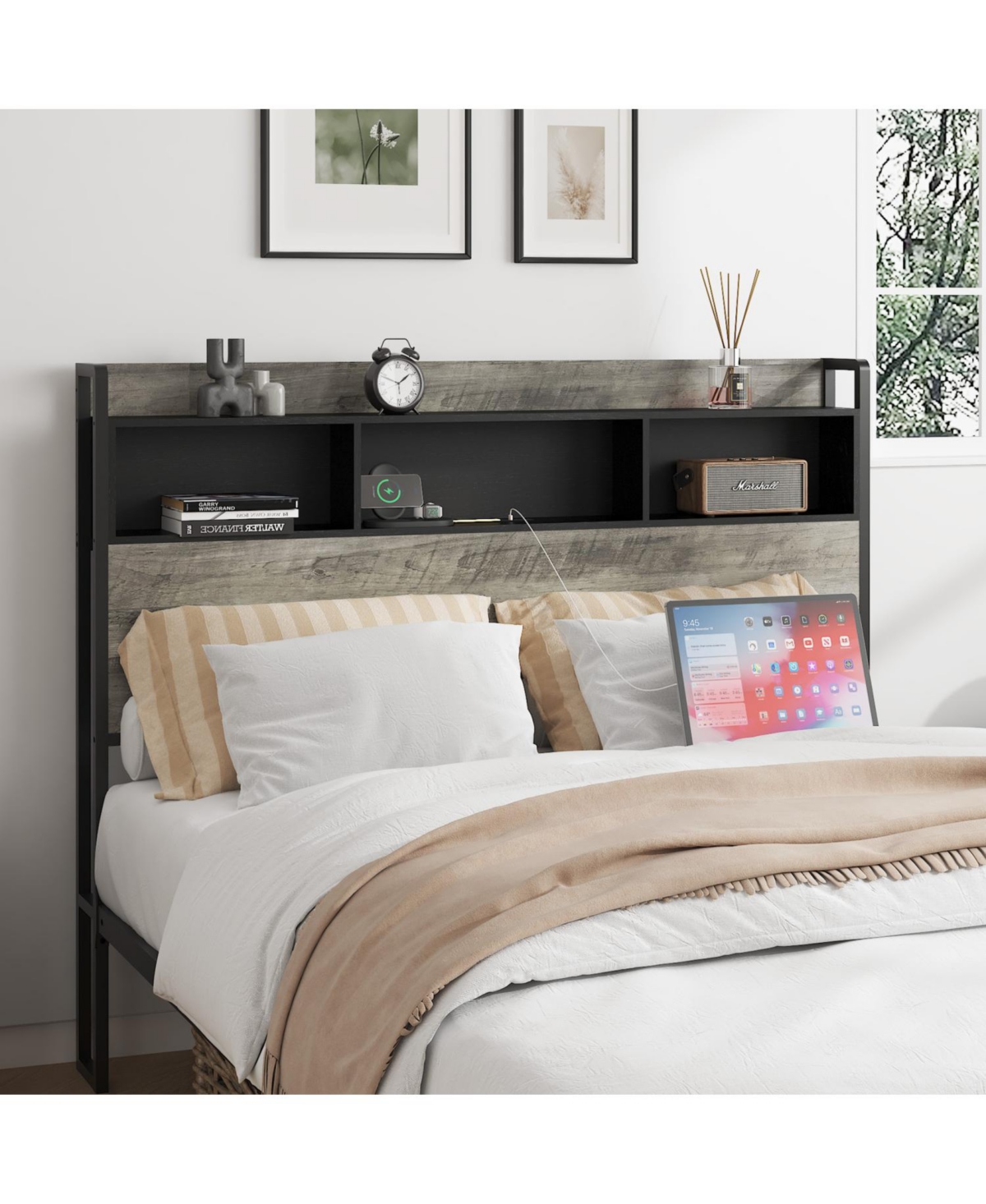 Streamdale Furniture Single Bed Frame with Storage Headboard & Charging Station