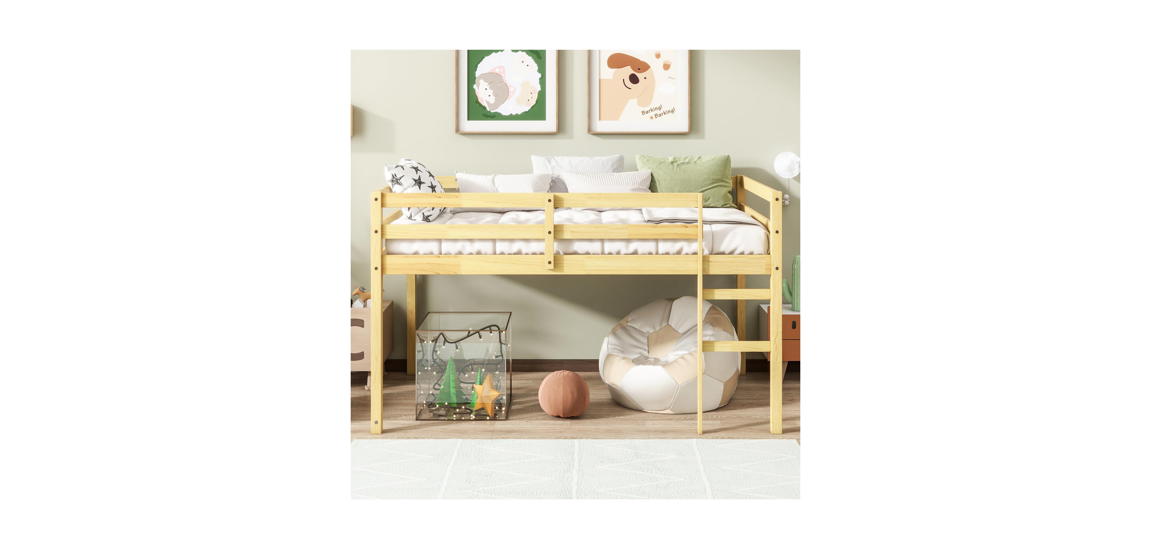 Streamdale Furniture Solid Wood Twin Loft Bed with Ladder