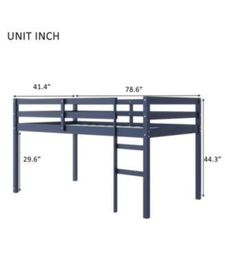 Solid Wood Twin Loft Bed with Ladder - Blue