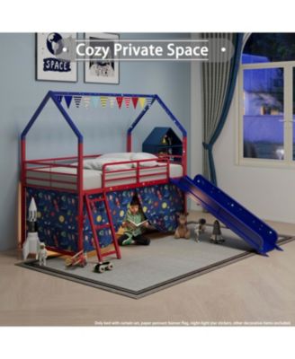 Jack Metal Twin Loft Bed w/ Slide & Curtain