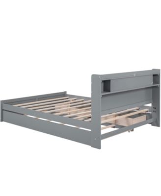 Queen Wood Platform Bed- LED, 2 Drawers & Trundle.