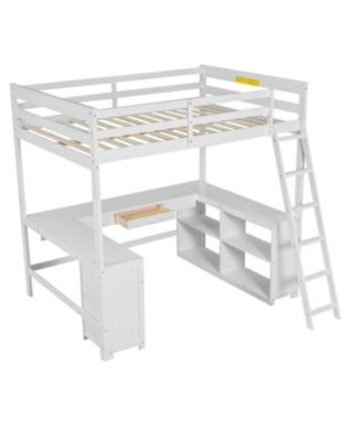 Loft Bed with U-Desk, Drawers & Shelves