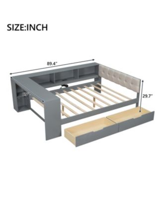 Wood Full Platform Bed with Storage & Charging