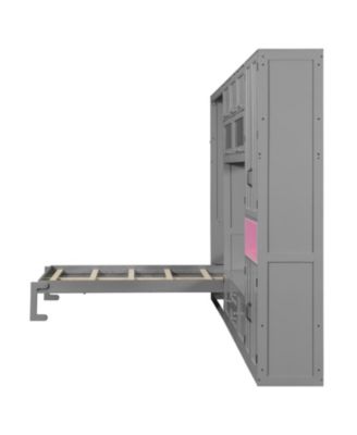 Streamdale Twin Gray Wooden Murphy Bed with TV Stand, Drawers & Shelves