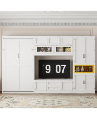 Streamdale Twin Gray Wooden Murphy Bed with TV Stand, Drawers & Shelves