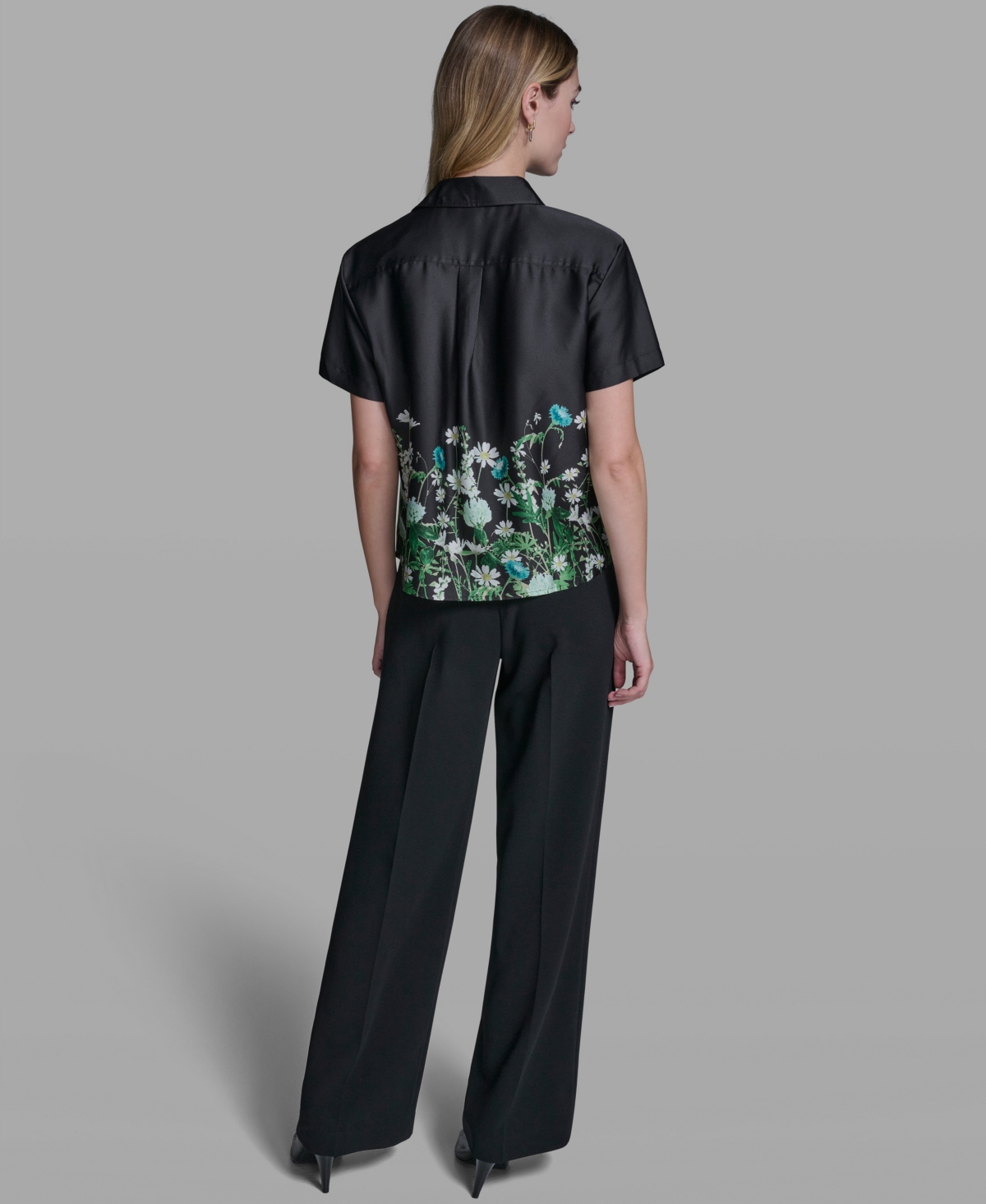 Karl Lagerfeld Paris Women's Placed Print Camp Shirt