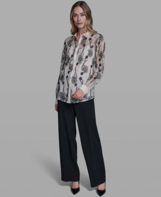Women's Paris Lace Print Collared Top