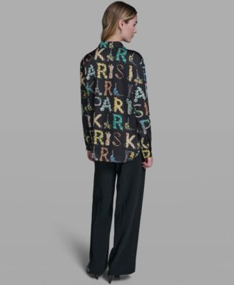 Women's Allover Print Button-Down Long-Sleeve Top