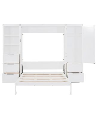 Queen Murphy Bed with Closet, Drawers & Shelves - White