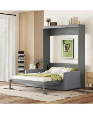 Queen Size Murphy Bed Wall Bed with Cushion,Gray