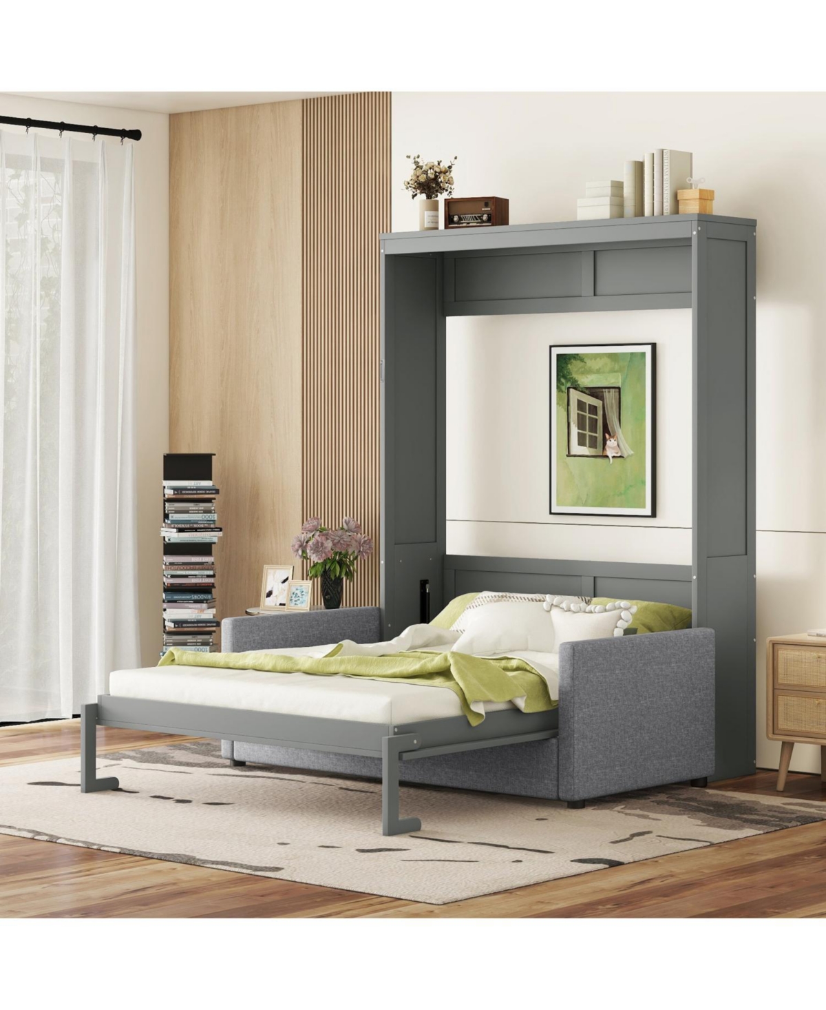 Streamdale Furniture Queen Size Murphy Bed Wall Bed with Cushion,Gray