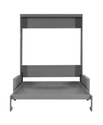 Queen Size Murphy Bed Wall Bed with Cushion,Gray
