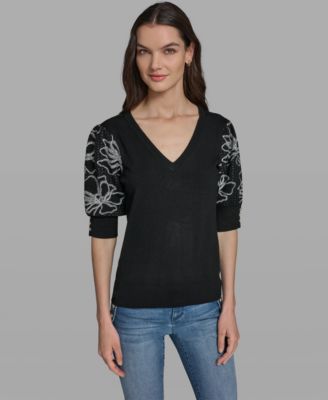 Women's Floral Short-Sleeve Sweater