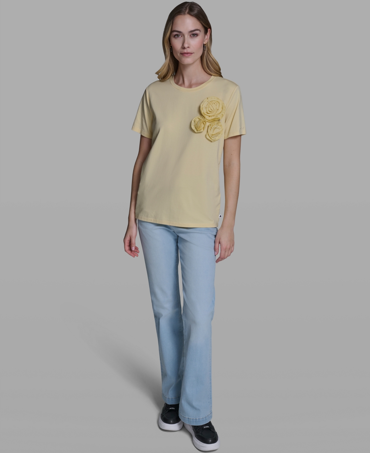 Karl Lagerfeld Paris Women's Rose Trim Knit Crewneck Top