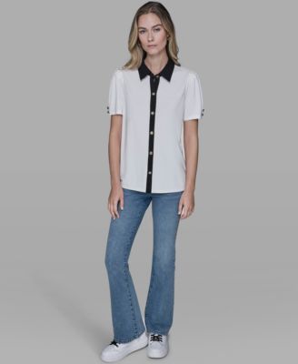 Women's Short-Sleeve Button-Front Top