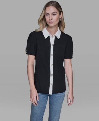 Women's Short-Sleeve Button-Front Top