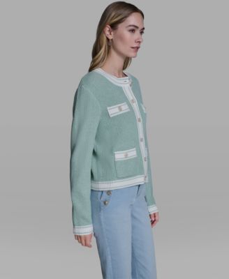 Women's Marled Crew Neck Cardigan Sweater