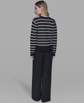 Women's Pointelle Stripe V-Neck Cardigan Sweater