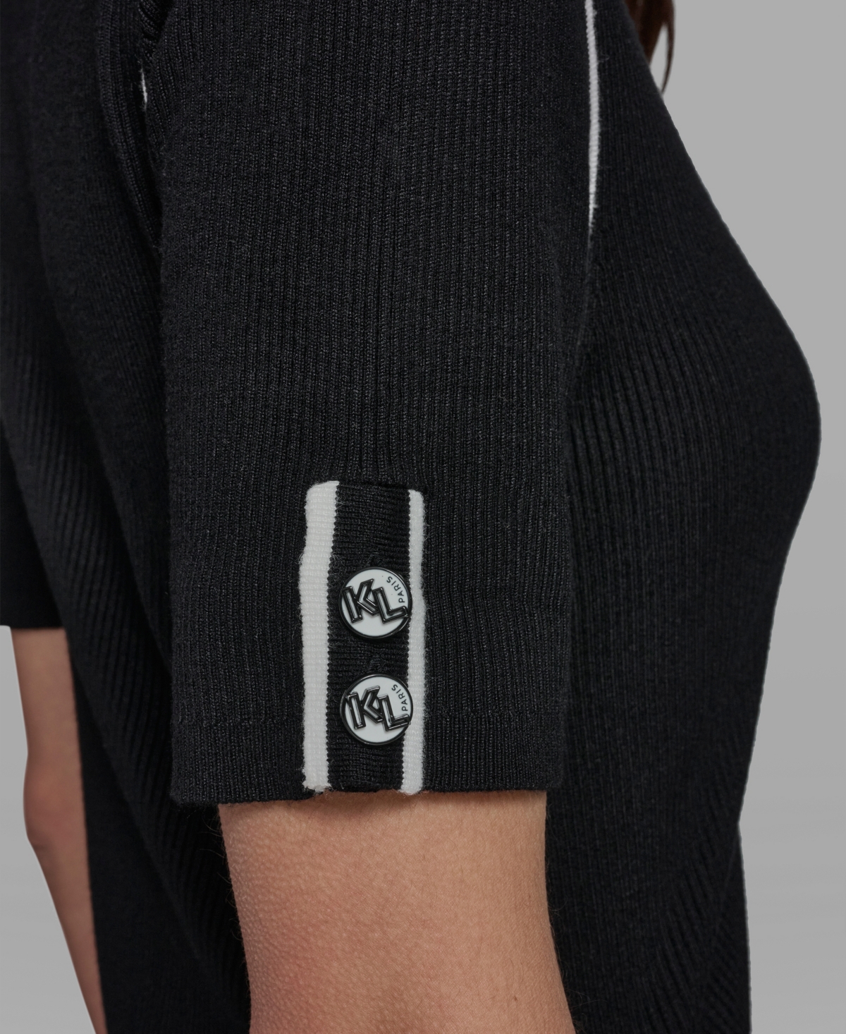 Karl Lagerfeld Paris Women's Short-Sleeve Johnny Collar Sweater
