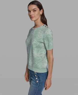 Women's Flower Print Short-Sleeve Sweater