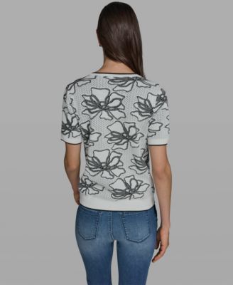 Women's Flower Print Short-Sleeve Sweater