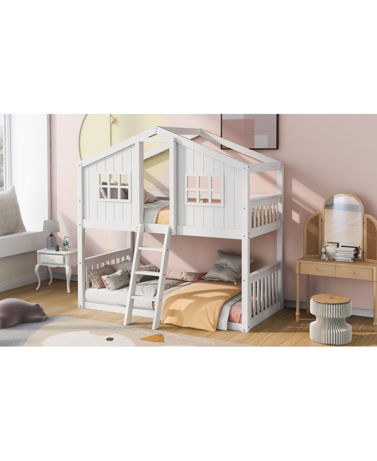 Streamdale Furniture Twin Over House Bunk Bed With Ladder, Wood