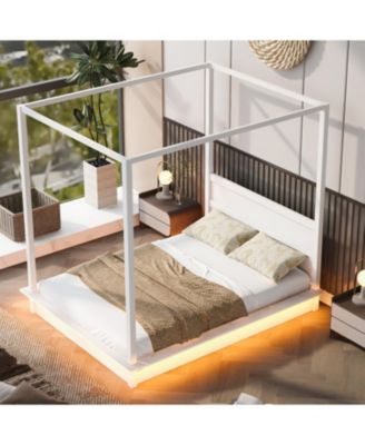 Queen Wood LED Canopy Bed, Platform, No Box Spring