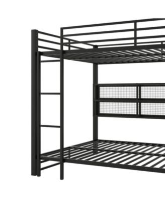 Metal Queen over Queen Bunk Bed with Storage Cabinets and LED