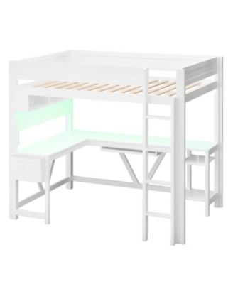 Full Size Black Gaming Loft Bed with Desk, LED Lights & Charging Station