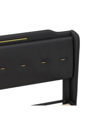 Queen Leather Bed Frame Wingback Headboard Platform Bed