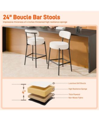 Bar Stools Set of 3, 24 Inches Modern Counter Height Bar Stools with Curved Back Metal Legs, Upholstered Tall Barstools