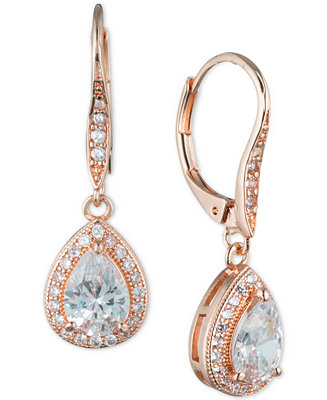 Anne Klein Teardrop Crystal and Pavé Drop Earrings - Macy's