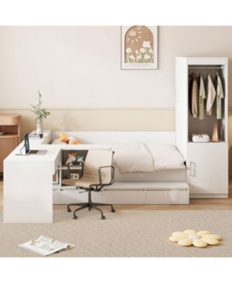 Full size Wooden Platform Bed with 6 Drawers, Shelves, desk and Wardrobe