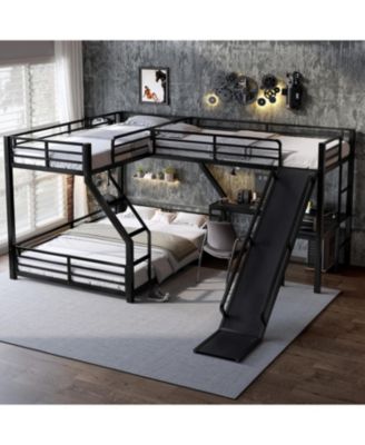 L-Shaped Twin XL/Queen Bunk Bed with Loft, Slide & USB
