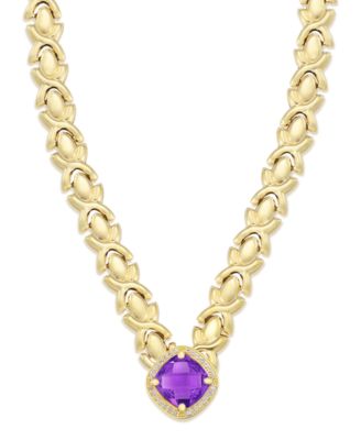 Citrine (3-3/8 ct. t.w.) & White Topaz (1/3 ct. t.w.) XOXO Link 18" Collar Necklace in 14k Gold-Plated Sterling Silver (Also Available in Blue Topaz and Citrine)