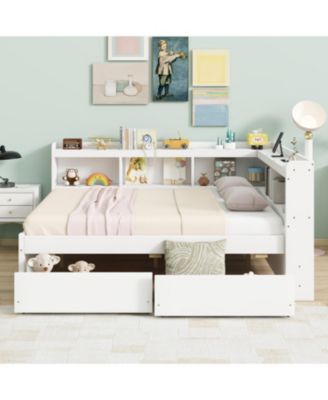 L-Shaped Bookcase Bed with Power, USB & Drawers