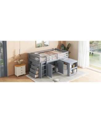 Twin Loft Bed with Desk & Storage - Grey