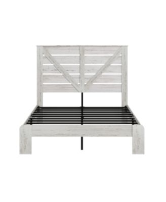Queen White Wood Platform Bed Frame, Headboard, Under Bed Storage