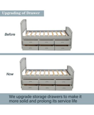 Twin Size Platform Storage Bed Solid Wood Bed With 6 Drawers