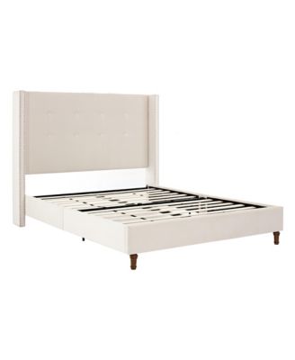 Upholstered Queen Bed with Wingback and Nailhead Trim