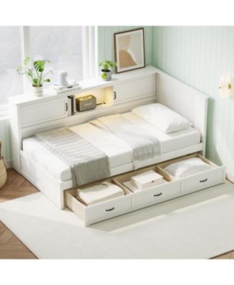 Corner Bed Frame with Drawer and Bookcase (Twin)
