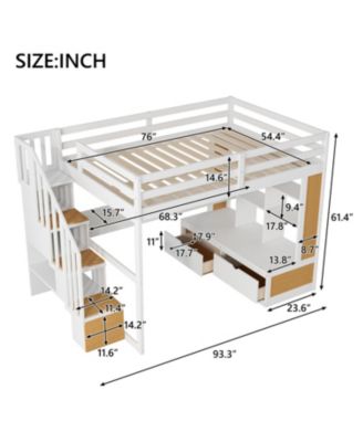 Loft Bed with Desk, Shelves, Drawers, & Storage Staircase