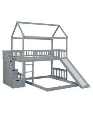 Streamdale Twin Bunk Bed with Drawers, Slide, White