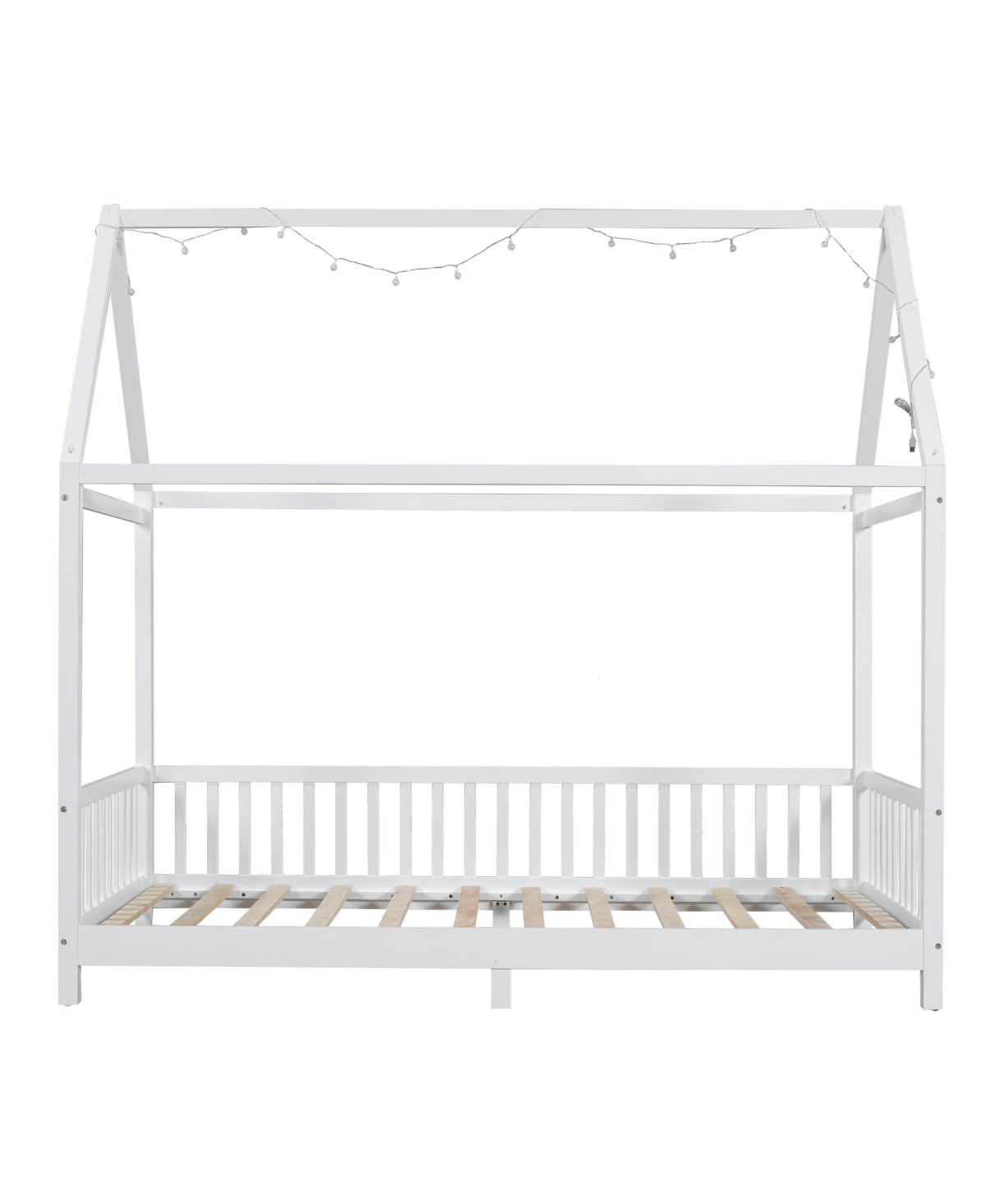 Streamdale Furniture Wood Twin Size House Bed with Guardrail and Led
